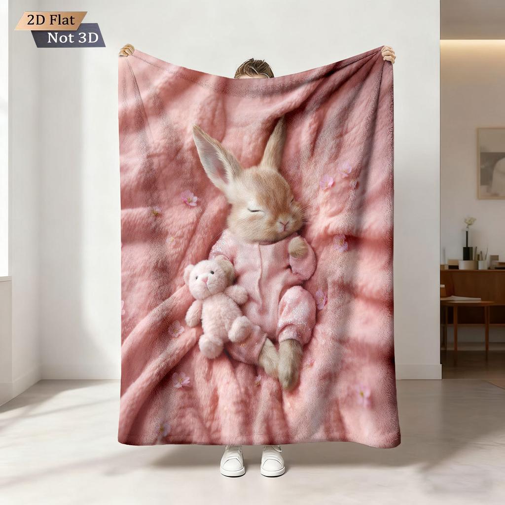 Easter Bunny Printed Cozy Fluffy Flannel Blanket for Home Living Sofa Chair Room Bedroom Decor for Family Birthday Gift