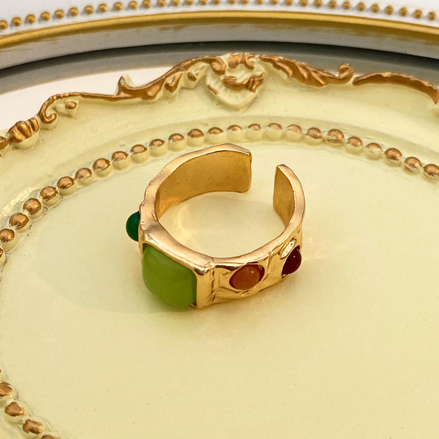 

2025 Amazon популярное ретро мода глазурованная эмаль из камня открывающееся регулируемое испанское кольцо нишевый дизайн