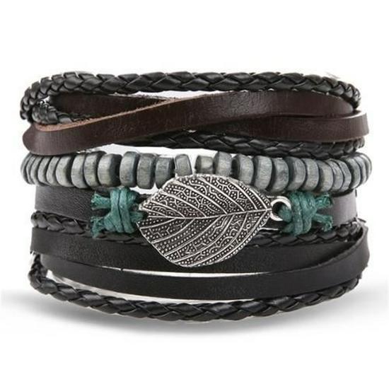 Schmetterling Stern Mond Anhänger Vintage Mehrschichtiges Lederarmband