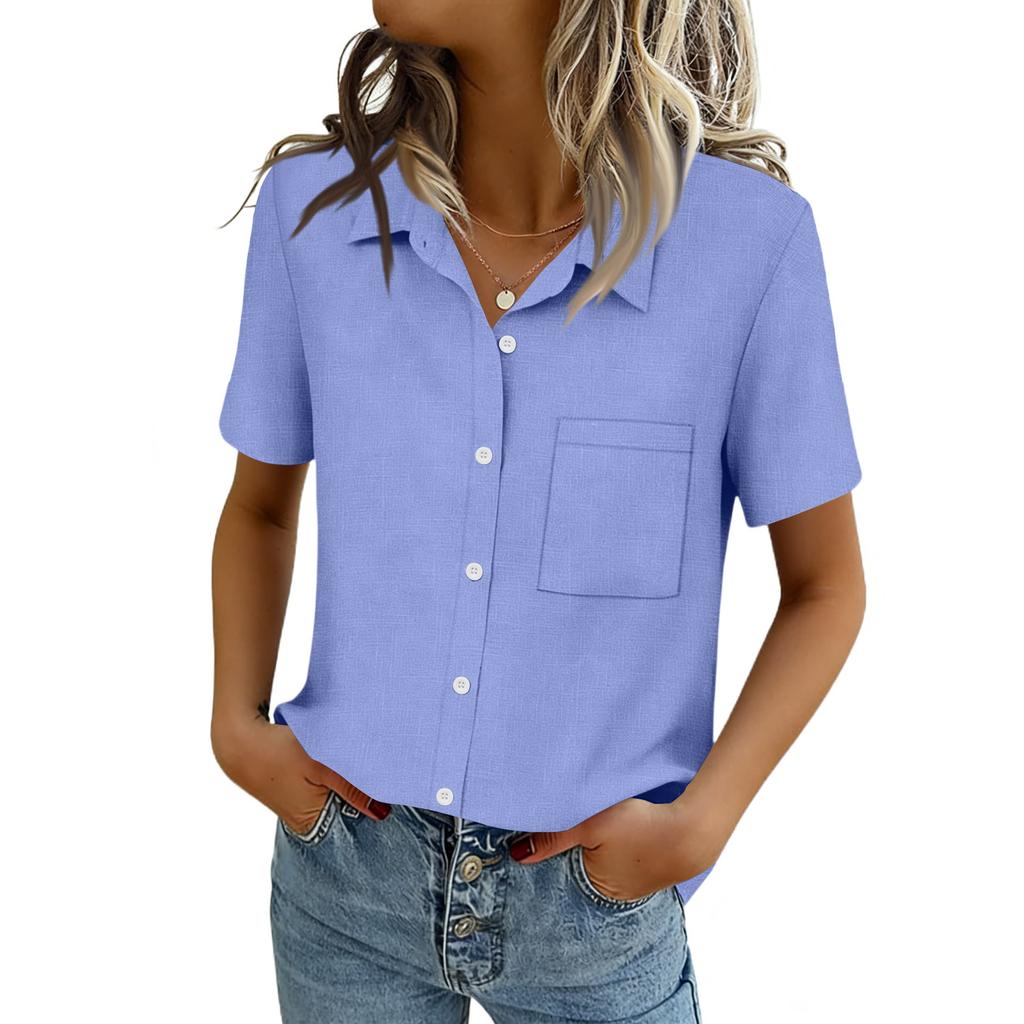 Women Blouses Short Sleeve Button Down Shirts Business Casual Dressy Work Tops Summer Spring Clothes
