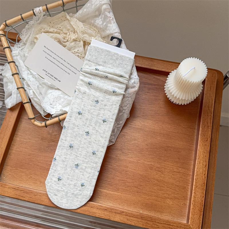 French Gentle Small Floral Early Autumn Retro Socks Medium Tube Socks Wind Versatile Elegant Stacking Socks Stockings