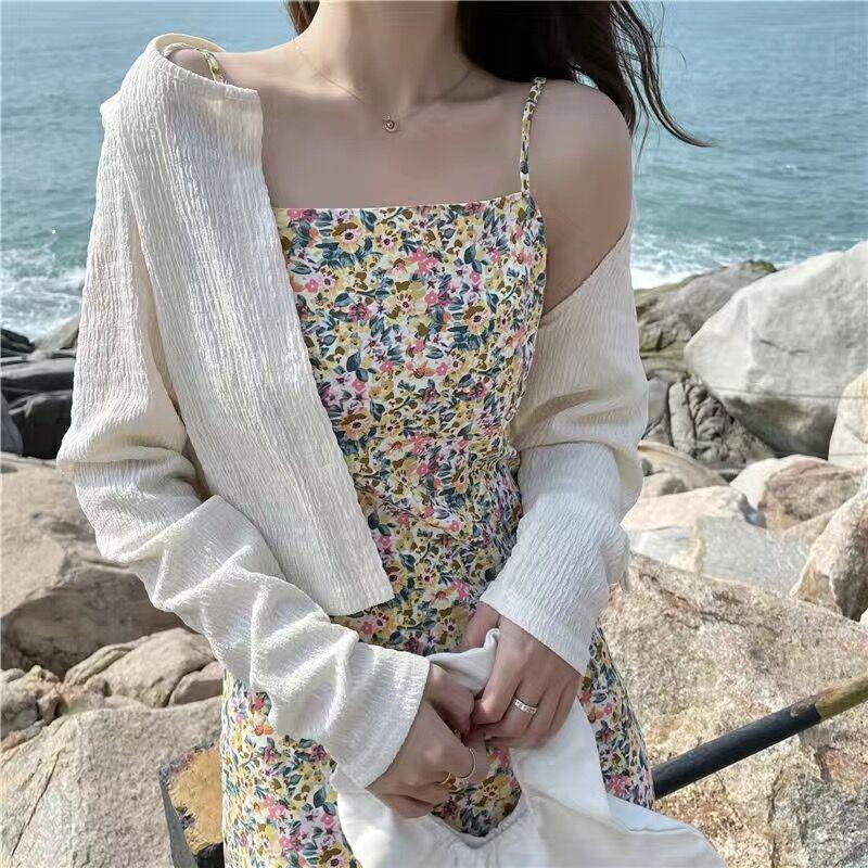 

Комплект из двух предметов: платье с цветочным принтом и летний кардиган 2022 года — Retro Fresh Slim XXL