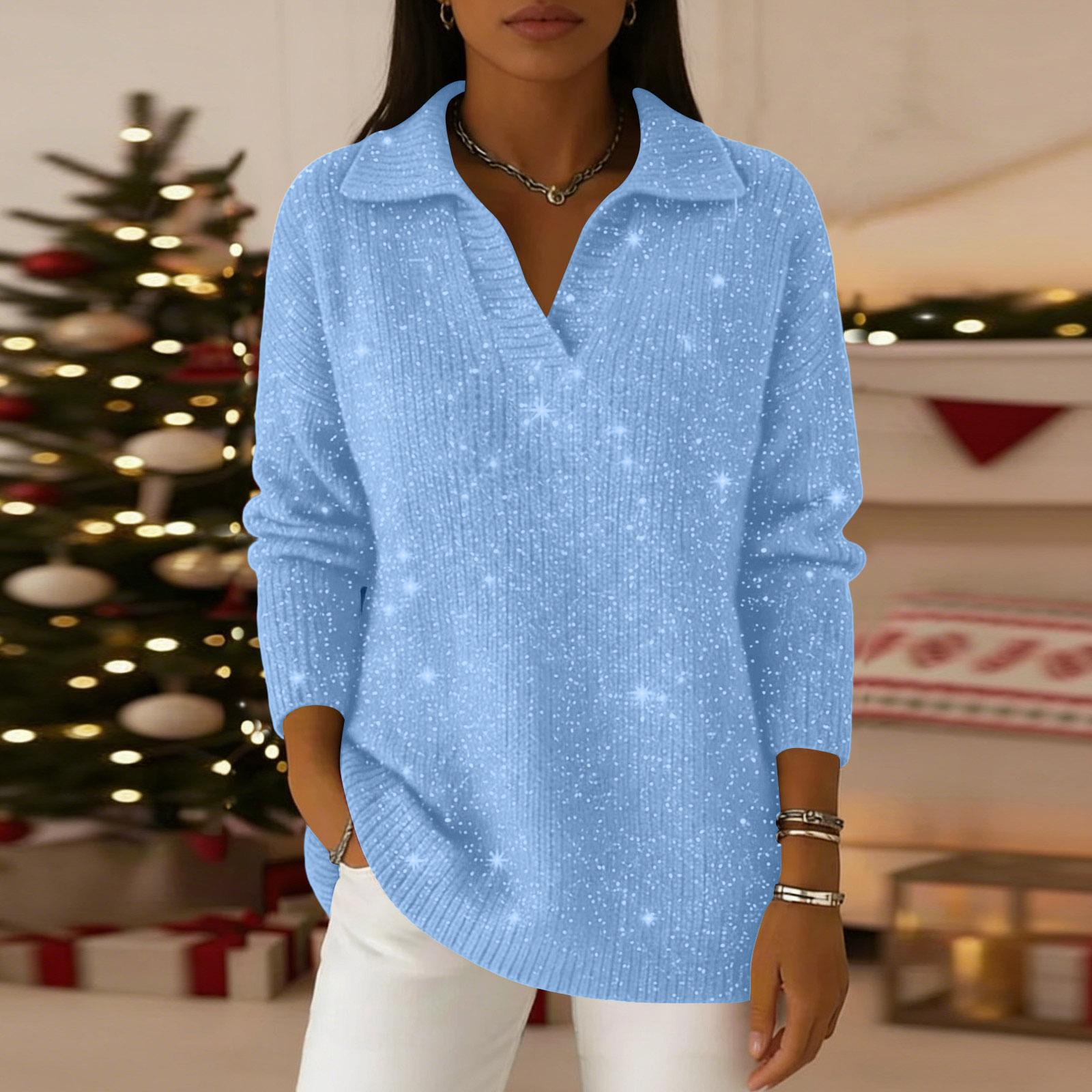 

Women s Casual And Fashionable Long Sleeved Knitted Solid Color Top Sweater XL небо синє кольору