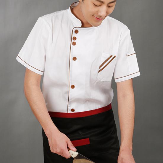 Chef Top Unisex Pocket Lightweight Comfortable Short Sleeve Stand Collar Catering Breathable Easy To Wash Chef Shirt for Work