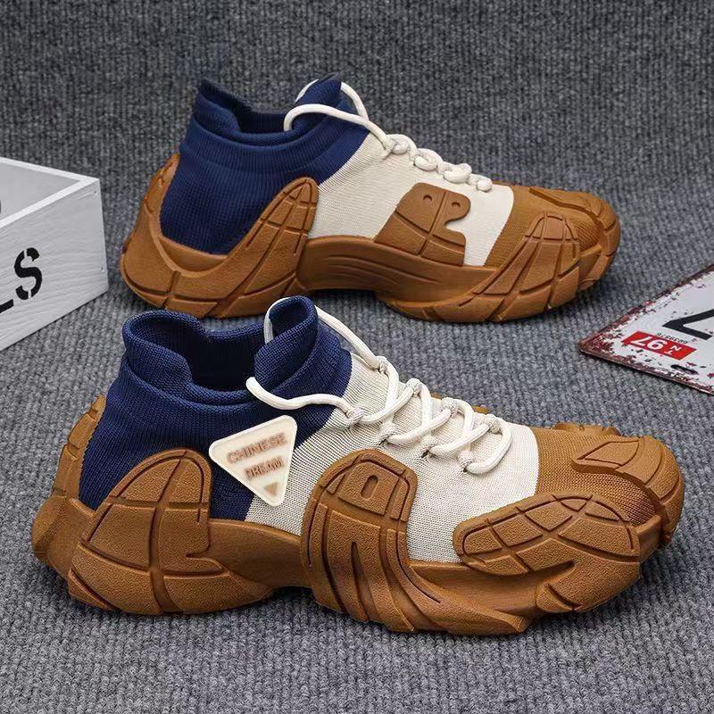 Men's Lightweight Breathable Flyknit Running Sneakers - Fashion Colorblock Casual Shoes