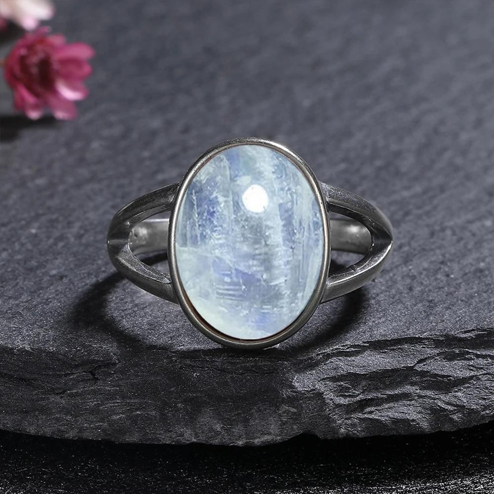 

Кольца из стерлингового серебра S925, большие 10*14 мм, овальные кольца из натурального лунного камня с тигровым глазом для мужчин и женщин, обручальные кольца, ювелирные изделия 10