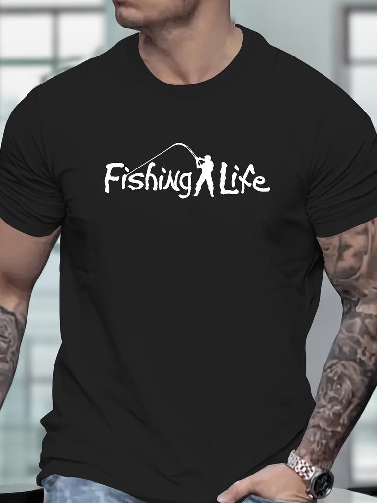 Fishing Life Print T Shirt, Tees For Men, Casual Short Sleeve T-shirt For Summer