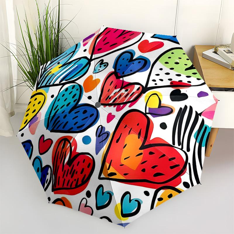 1pc Heart Colors Automatic Open/close Umbrella, 8-Rib sturdy structure, Auto Folding/Opening, Portable Travel Umbrella for Women,098