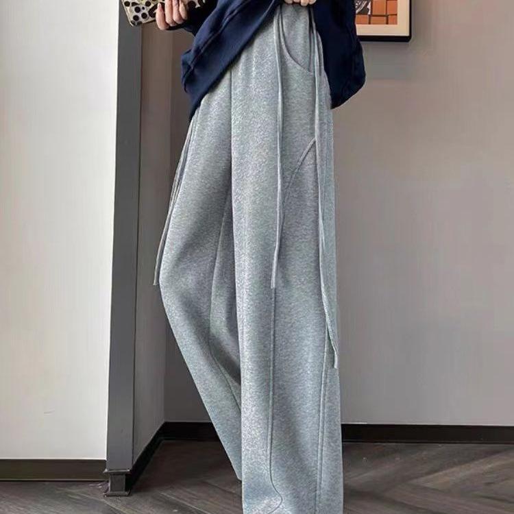 Drapey Coffee Drawstring Wide-Leg Sweatpants for Women - Versatile Spring/Autumn Style
