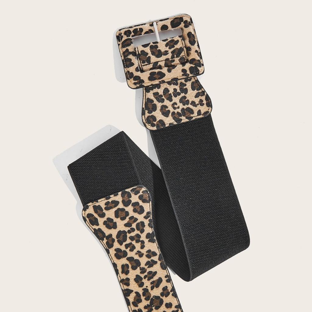 Retro Wide Waistband for Women Elegant Wild Style Belt with Leopard Print Retro Wide Girdle Belt Stylish Accessory