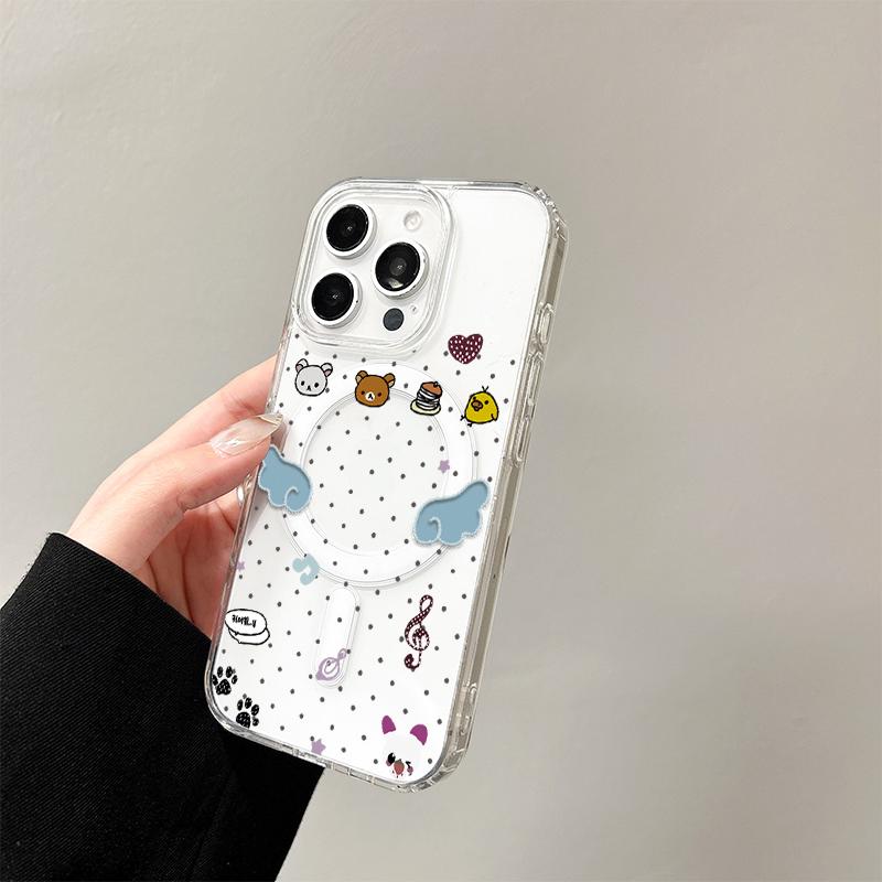 Japanese Cartoon Strawberry R-Rilakkuma Wireless Charging Case for iPhone 17 Air 16 15 14 13 12 11 Pro Max Acrylic Hard Cover