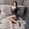 Sexy underwear, hot long-sleeved lace see-through hip skirt, sexy black open crotch, no-take mesh temptation