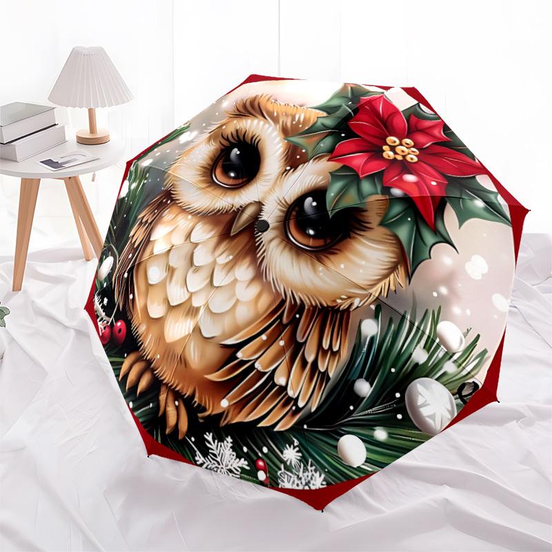 1pc Owl Print Automatic Open/Close Umbrella - Compact Travel Umbrella, Gift for Birthday, Holiday yy260106073