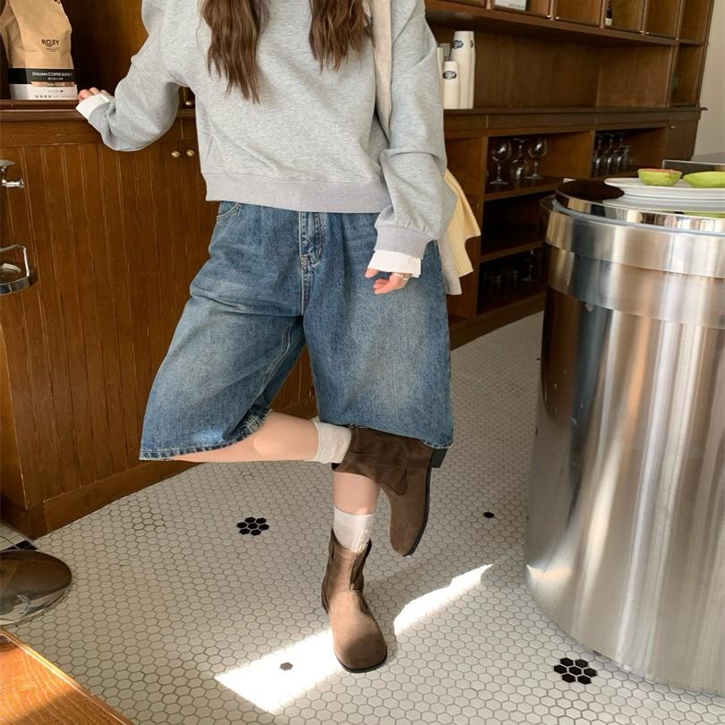 Pointed low-heeled mid-tube western cowboy boots women's 2025 autumn and winter new sleeve retro short boots Martin knight boots