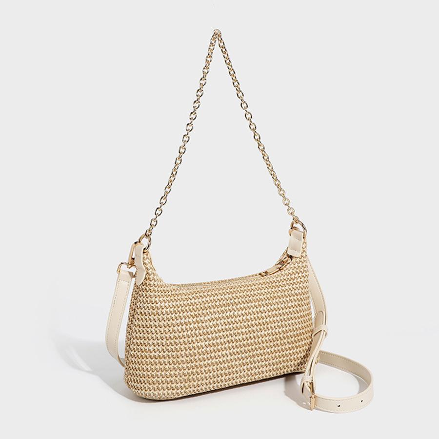 

Women Woven Straw Bag Tote Female Handbag Large Capacity Chians Shoulder Bag Solid Color Simple Weaving Bags Ladies Summer Daily 26x9x13cm
