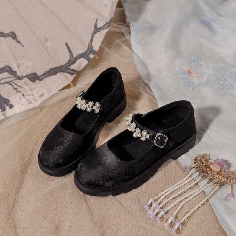 New girls' single shoes rubber sole medium and older children's shoes four seasons girls' student shoes buckle Chinese style children's Hanfu shoes