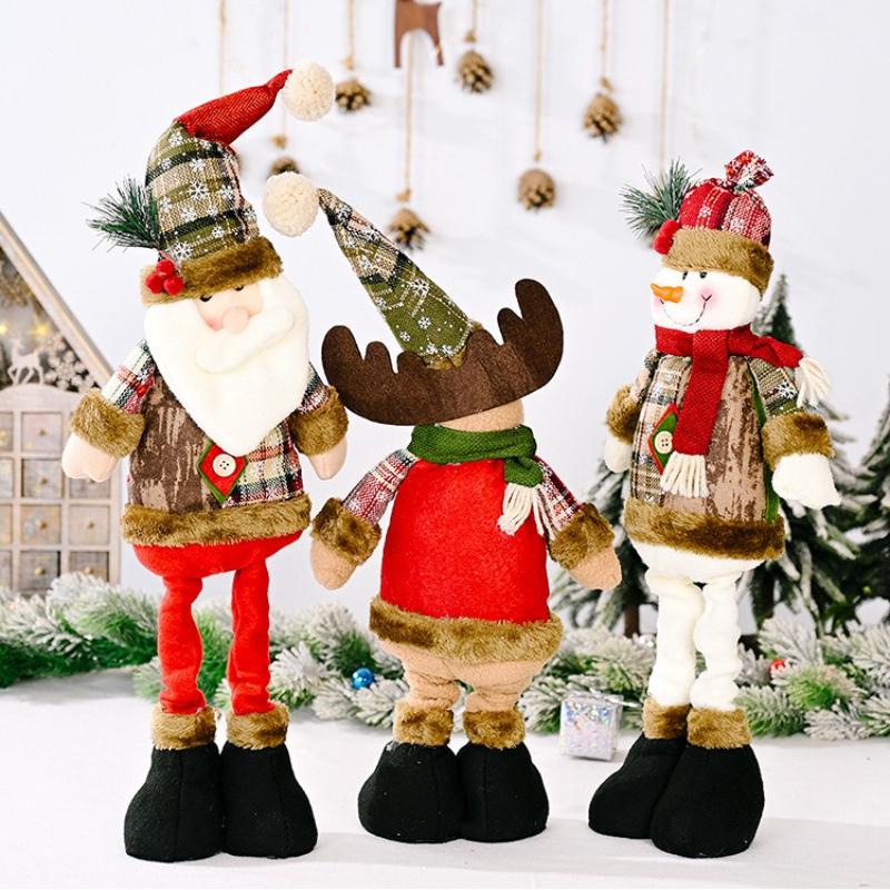 2026 Christmas Ornaments Snowflake Santa Claus Elk Plaid Cloth Doll Hotel Shopping Mall Xmas Decoration Ornaments Navidad Noel