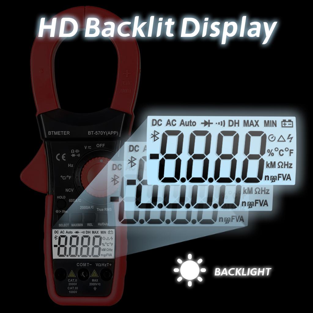 Bluetooth Remote Connection Clamp Multimeter, AC/DC 2000A Voltage/Current/Power Tester with NCV, 6000 Counts True RMS Multimeter