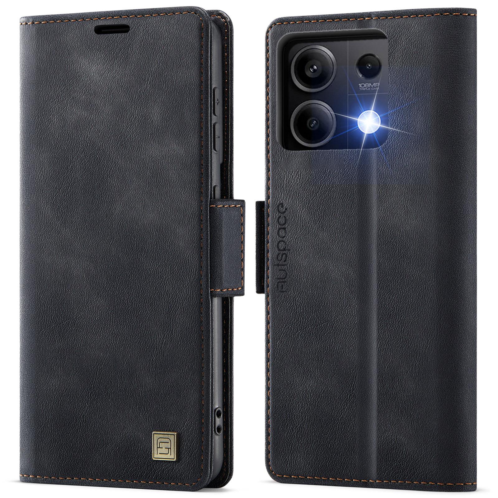 

For Xiaomi Redmi Note 13 5G Case AUTSPACE A11 RFID Blocking Retro Leather Cell Phone Wallet Cover Black