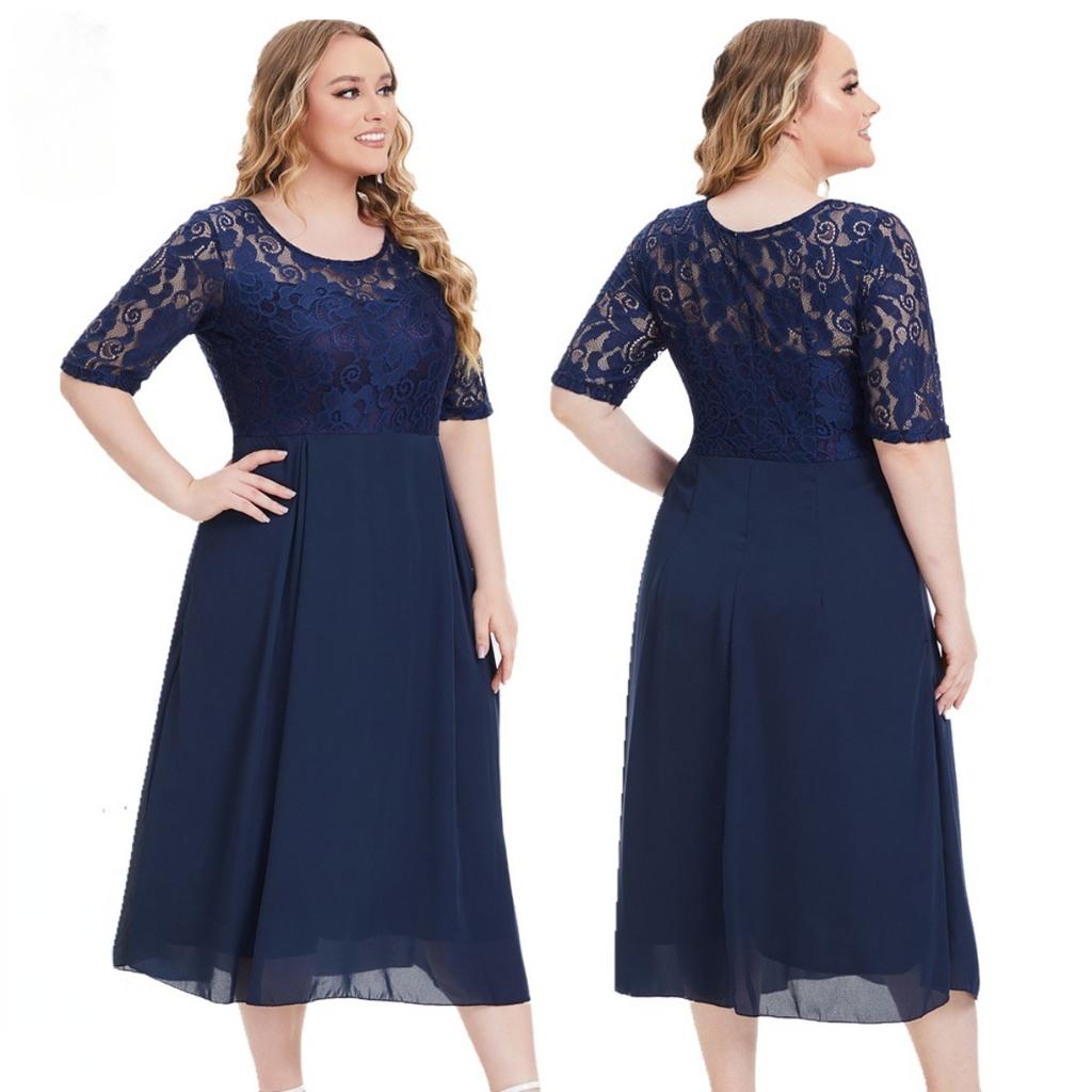 Elegantes, ausgehöhltes Spitzenkleid für Frauen in Übergrößen im europäischen und amerikanischen Stil