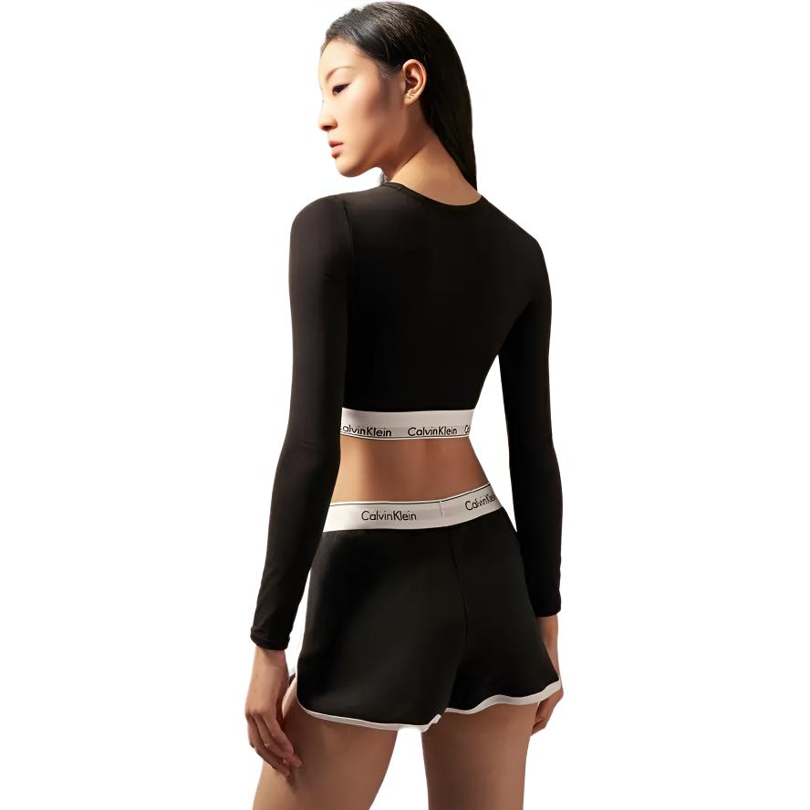 Calvin Klein Modern Gravity Gürtel Rundhals Einfach Bequem Buchstaben Langarm Basic Shirt Damen Tops Space-Black QF8009-UB1