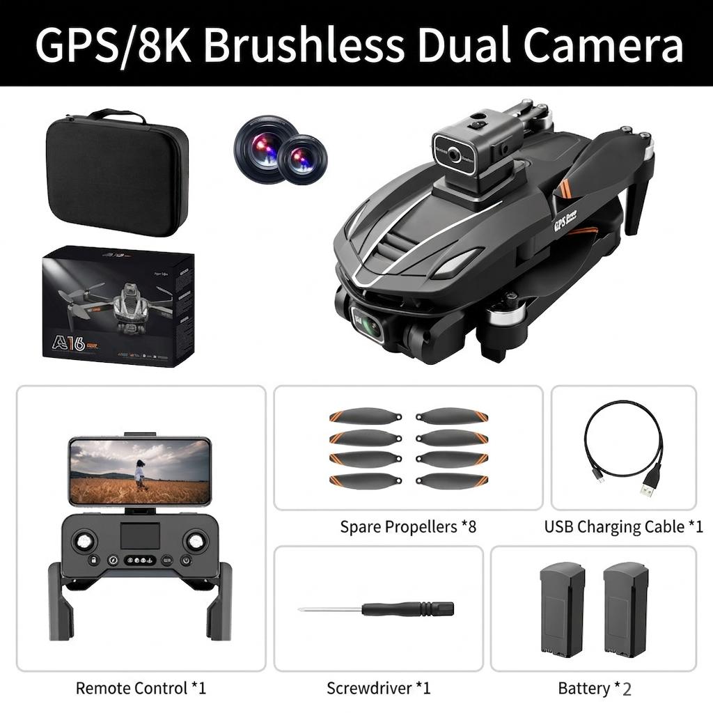 A16 GPS Drone with HD Dual Camera Brushless Motor Optical Flow Obstacle Avoidance Professional RC Quadcopter Helicopter Toy