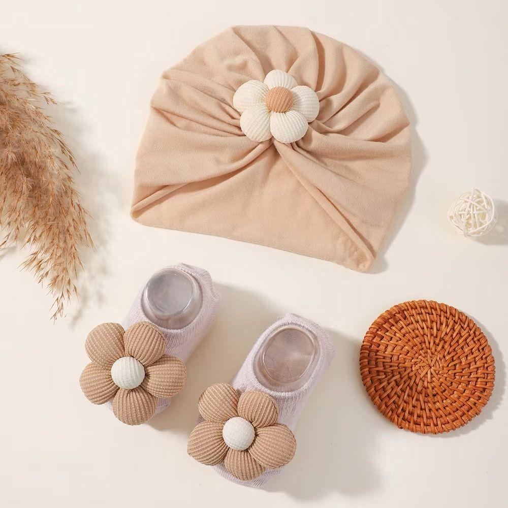 Bequeme Neugeborenenmütze mit Socken Weich Gestrickt Kleinkind Kinder Turban Baby Mütze Socken Set Foto Requisiten
