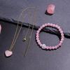 A set of bracelet necklace, natural pink crystal heart-shaped necklace, 6MM bead, natural stone bracelet, Valentine's Day gift