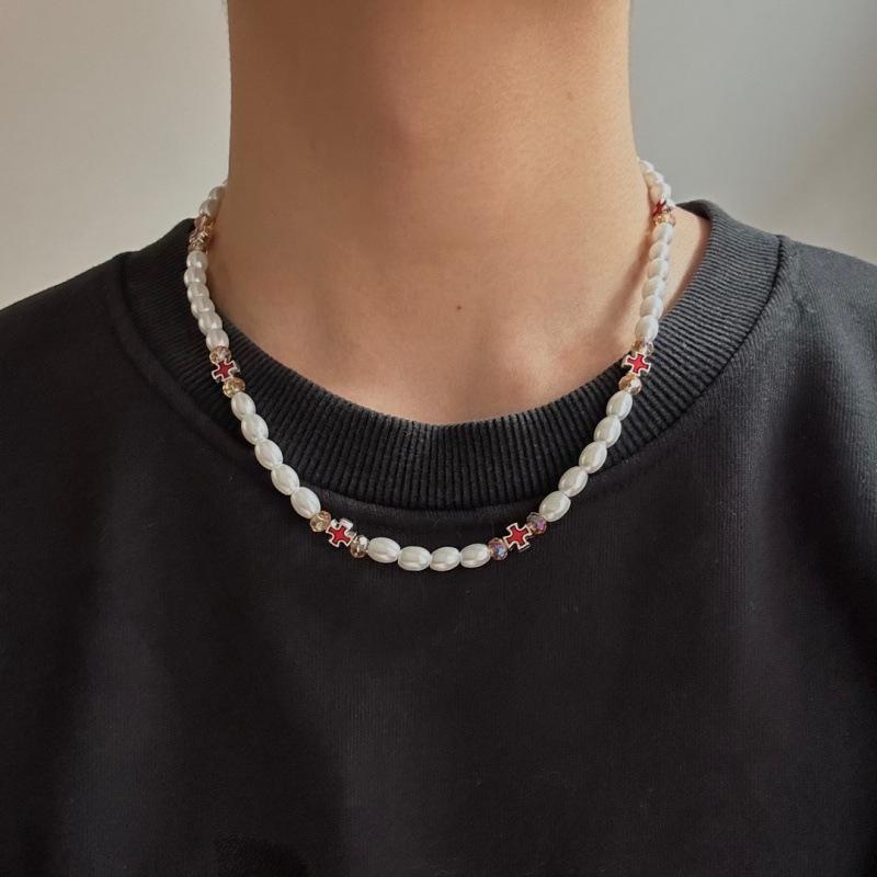 Men's High-End Colorful Niche Red Cross Clavicle Necklace