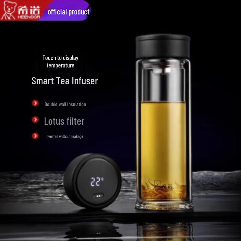 Xeno Double-Layer Glass Tea Cup with Temperature Display and Filter