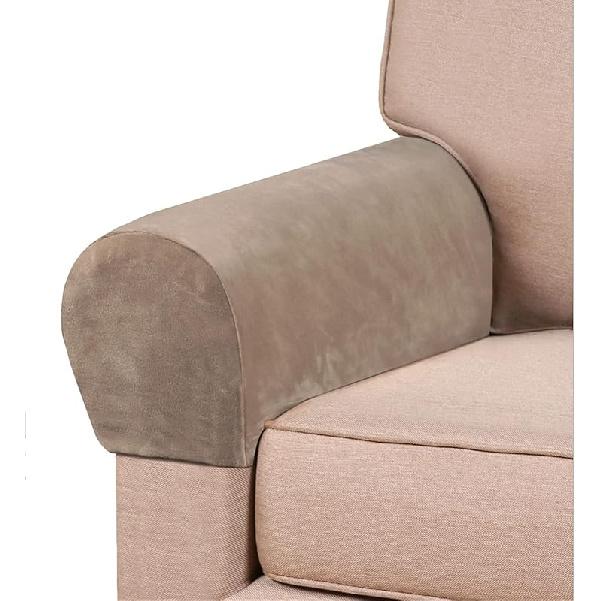 2er-Pack Samt Stretch Armlehnenbezüge - Rutschfeste Sofa Sesselbezüge, Weiche Elastische Armschoner für Wohnzimmer Couch, Bürostuhl, Sessel