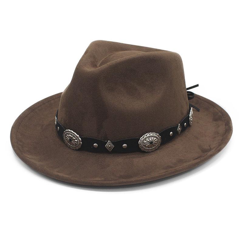 Vintage Western Cowboy Hat New Curled Suede Top Hat Tibetan Couple Gentleman Hat Jazz Hat