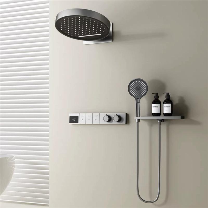Smart Multifunction Black Thermostatic Bathroom Shower Faucet Concealed Rainfall Shower Faucet Ceiling Black Bath Shower Mixer