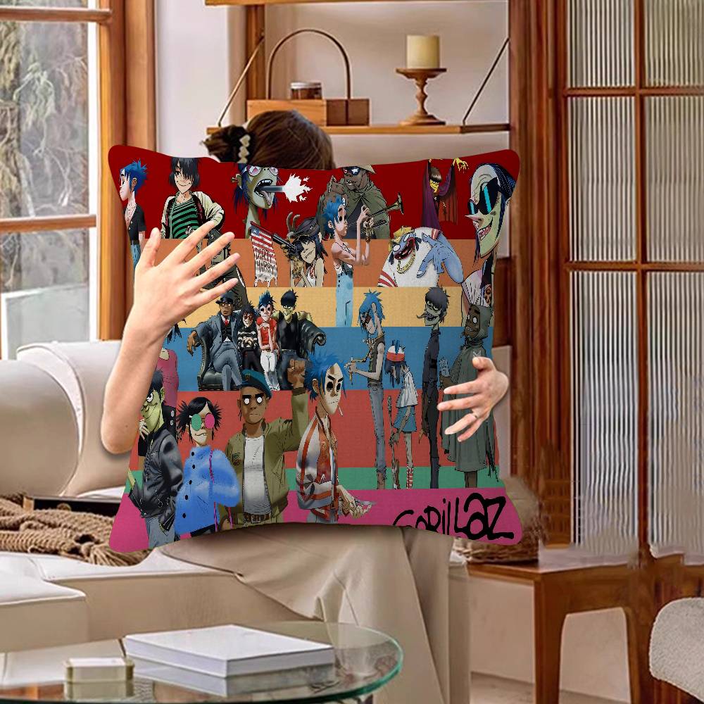 Retro Music Gorillaz Good Quality Anime Office Cushion Pillowcase Car Cushion Cover45X45CM Lumbar Pillowcase Sofa Pillowcover