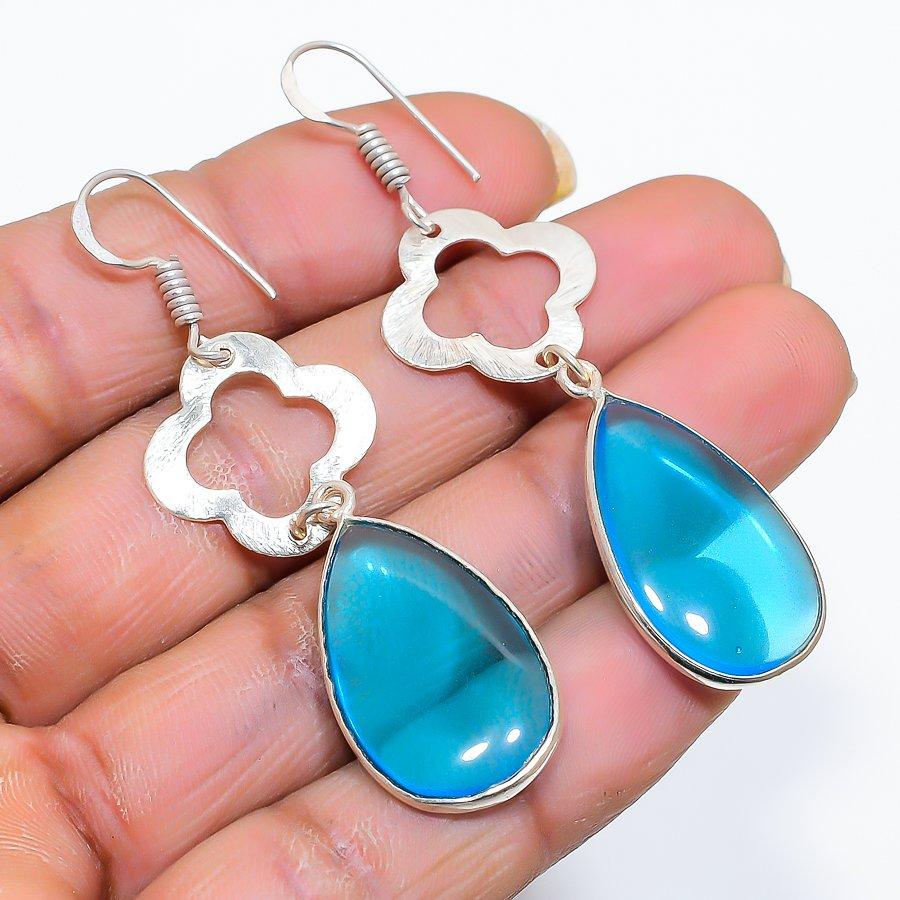 

Swiss Blue Topaz Gemstone 925 Sterling Silver Jewelry Earring 2.40 GK-5220
