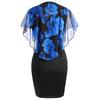 Plus Size Elegant Office Lady Rose Flower Print Cape Bodycon Knee Length Dress