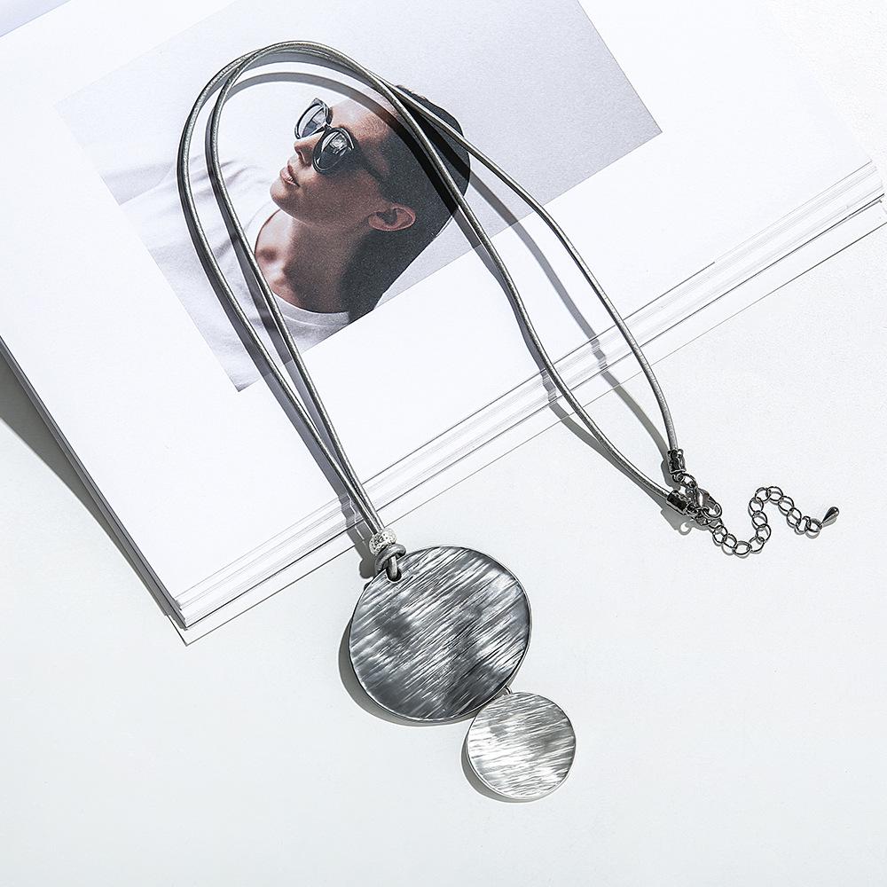 Sweater Chain Pendant Female Simple Fashion Oval Contrasting Metal Long Necklace