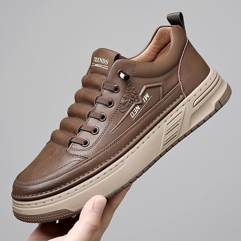 New Fashion Men's Lace Up Casual Board Shoes Brand Classic Brown/Black Comfortable and Breathable Two Layer Cowhide Size 38-44