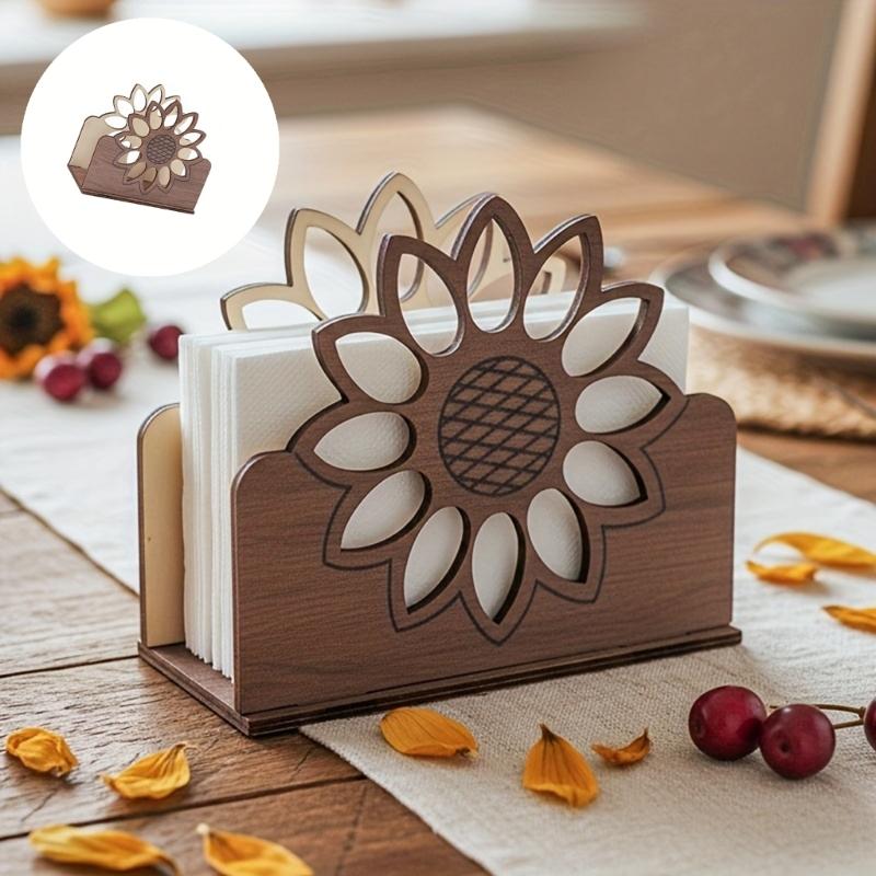 Elegant Wooden Sunflower Napkin Stand Paper Towel Storage Dispenser Table Centerpieces For Home Or Restaurant Use