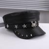 Punk Stil Flache Kappe Herren und Damen Persönlichkeit Leder Lange Nieten Leopardenmuster Silberne Kappe