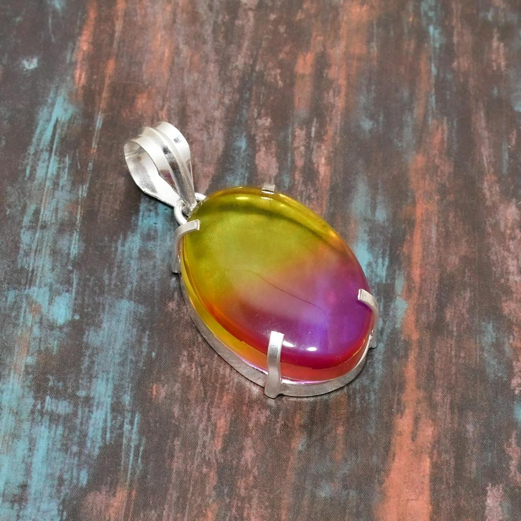 Turmalin Dwukolorowy, Kamień Szlachetny Srebro Próby 925 Ręcznie Robiony Wspaniały Wisiorek Biżuteryjny