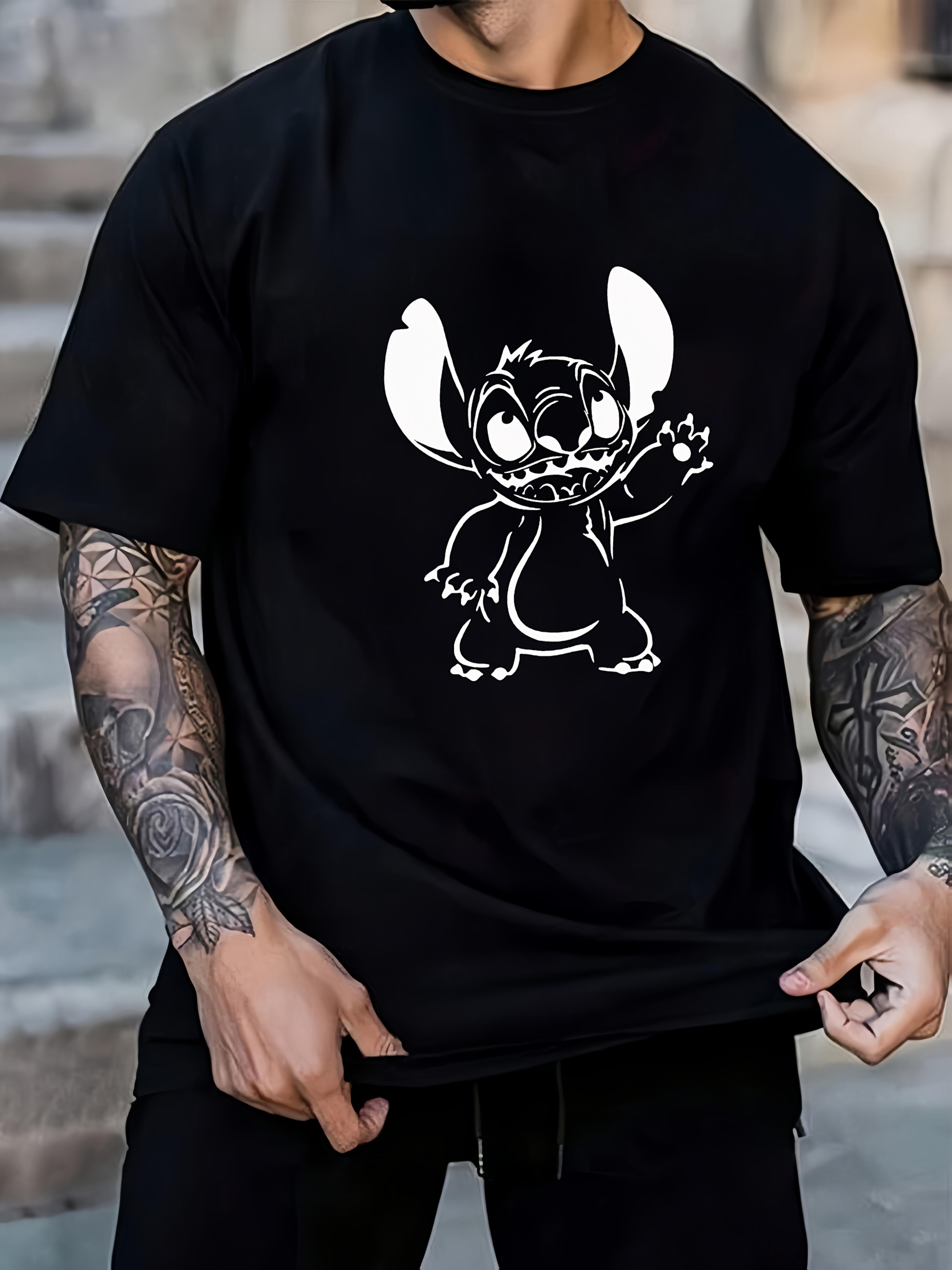 Casual Black T-shirt with Stitch Graphic - Short Sleeve XXXXL