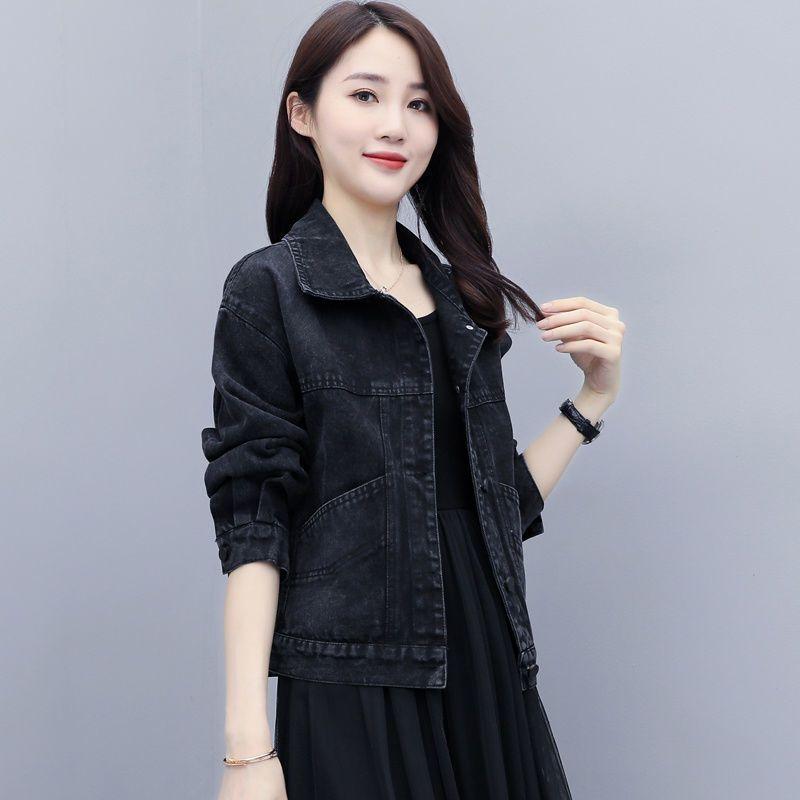 Jeansmantel Damen Jeansmantel Umlegekragen Einreihig Vollarmjacken Lockere lässige normale Kurzjacke