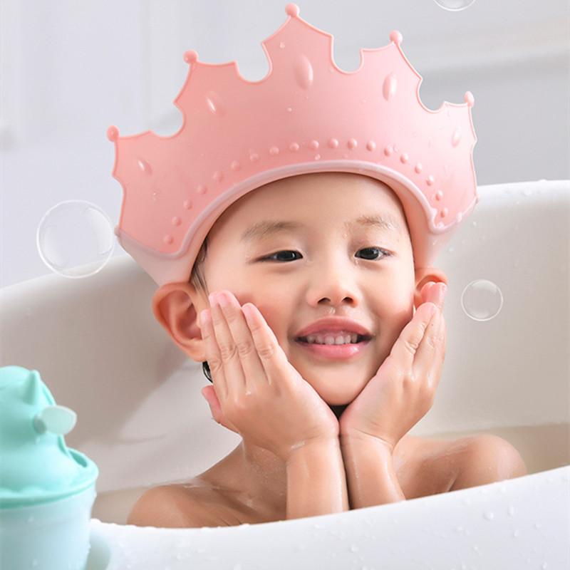 Children Waterproof Shampoo Cap Crown Baby Shower Cap Adjustable Size Cartoon Bath Visor Infant Hair Shield Ear Protection