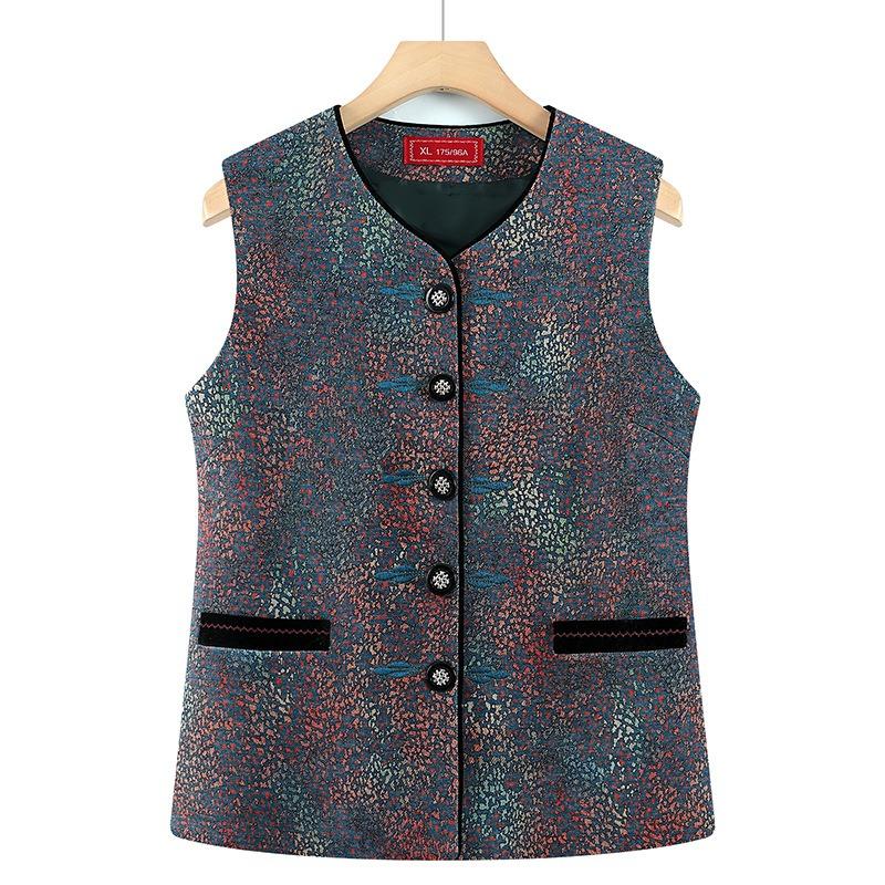 

Жилет женский весенняя одежда тонкий верхняя одежда китайский жилет жилет для пожилой женщины кардиган 5XL (recommended 145-80 kg) синий