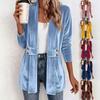Women Velvet Blazer Open Front Lapel Collar Double Breasted Decor Long Sleeve Coat Multi Color