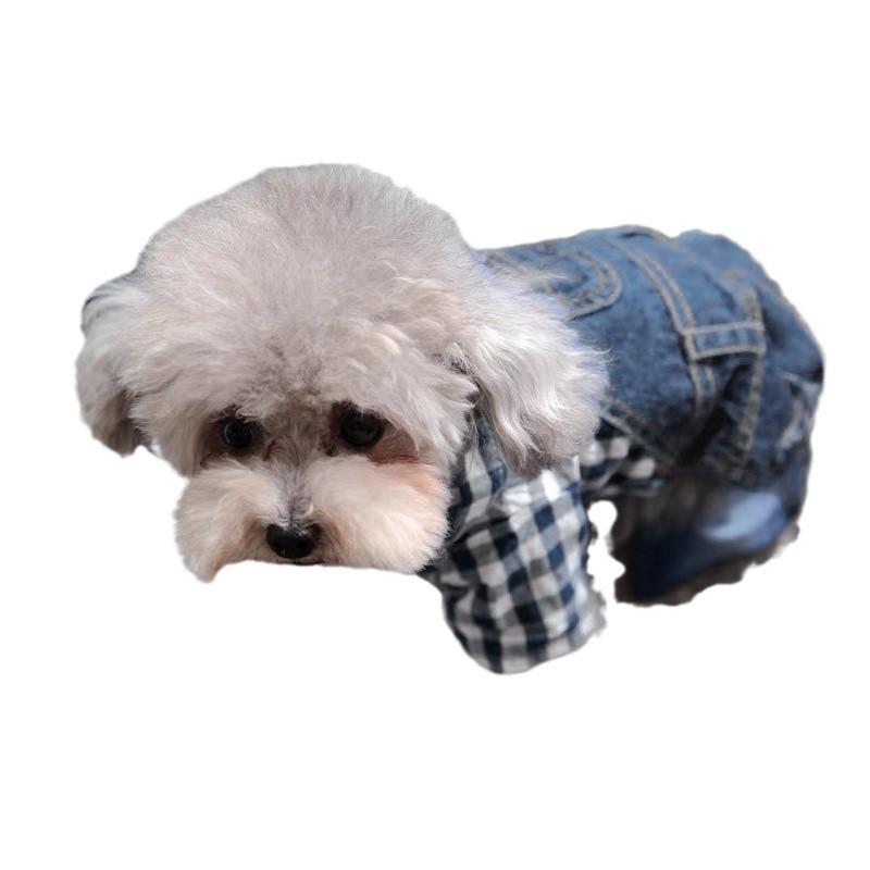 Warm Dog Winter Jacket Small Breeds Teddy Style Four-Legged Denim Harness Coat Fall