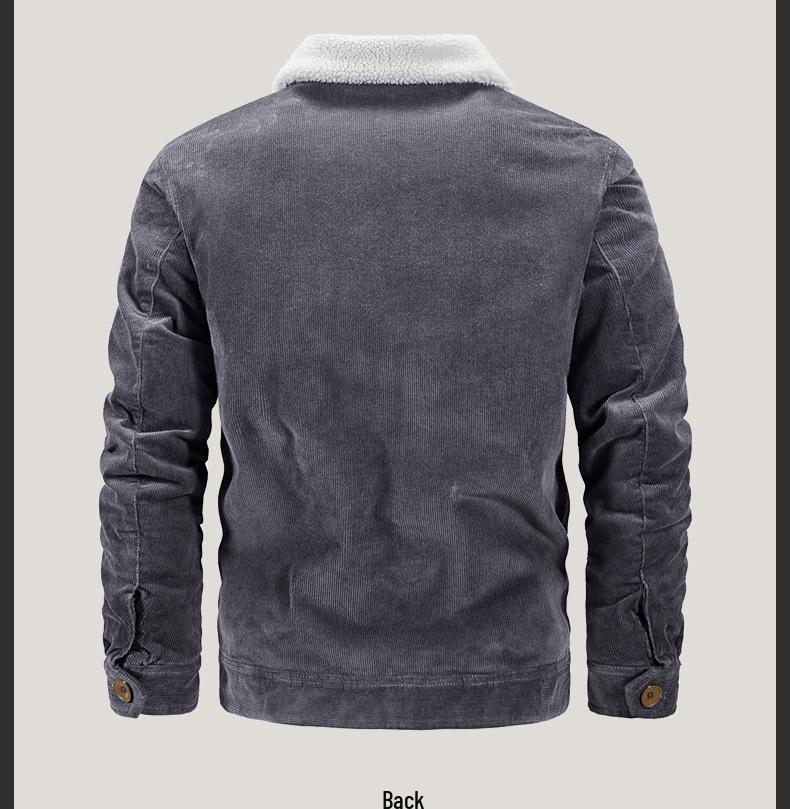 Men's Plus Size Fleece-Lined Corduroy Cotton Jacket - Casual and Loose Fit