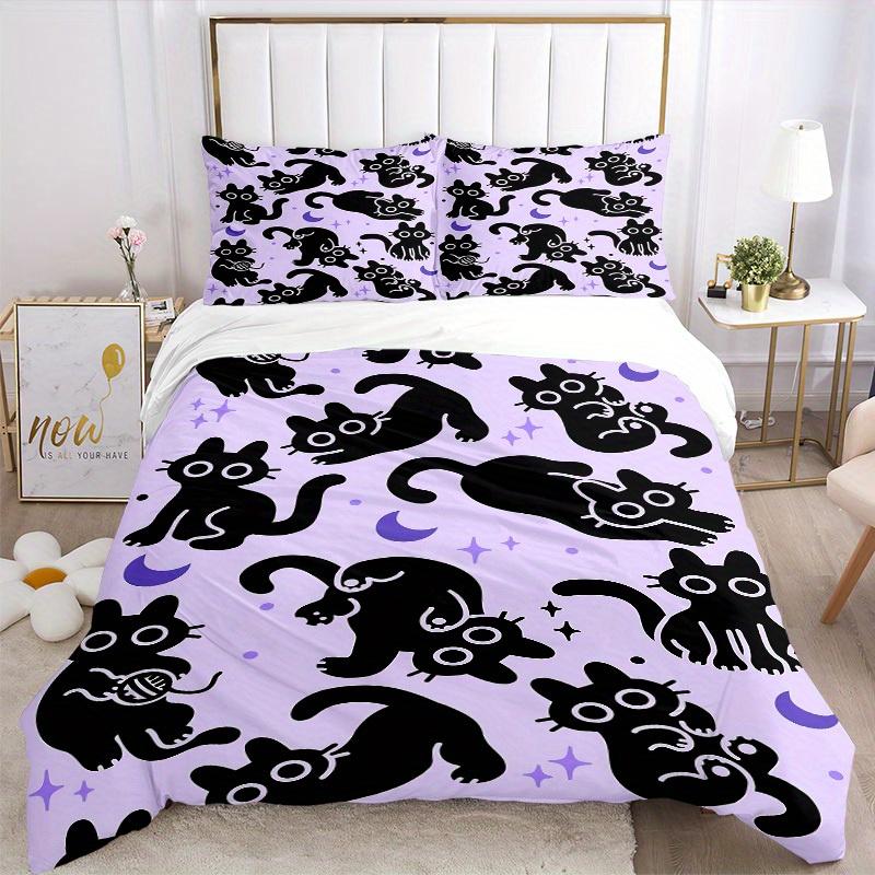 3pcs Black Cat Pattern Bedding Set, Ideal for Home Use, Suitable for Bedroom Decor (1*Duvet Cover + 1/2*Pillowcases, No Core) yy250821200