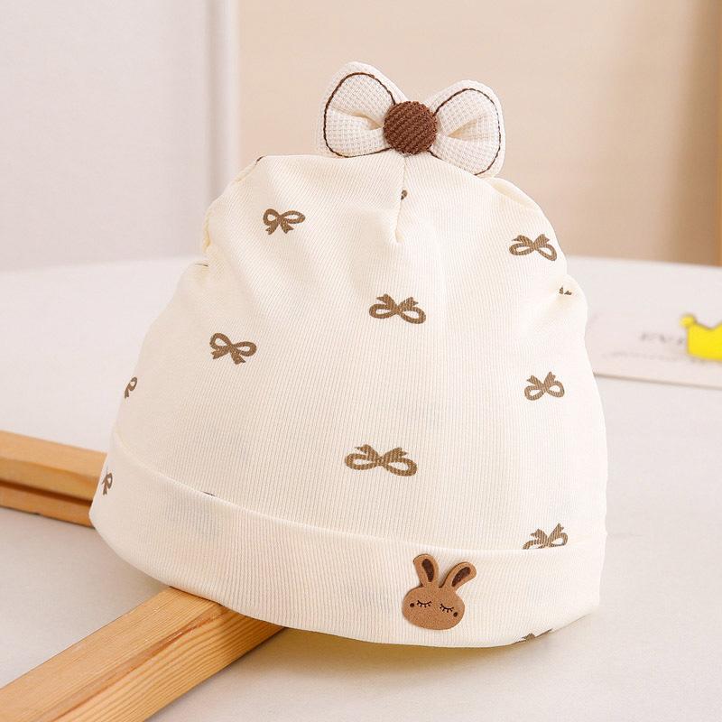 

Red Bow Baby Fetal Hat Cherry Print Newborn Beanie Soft Cotton Kids Pullover Cap 0-6Month Girls Spring Autumn Elastic Bonnet Elastic fit 0-6M